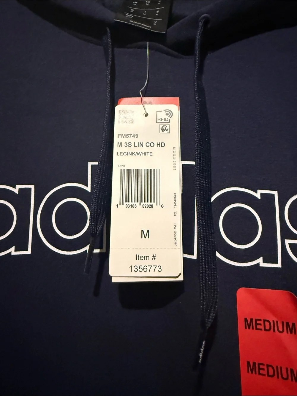 Adidas Navy Hoddie Size M